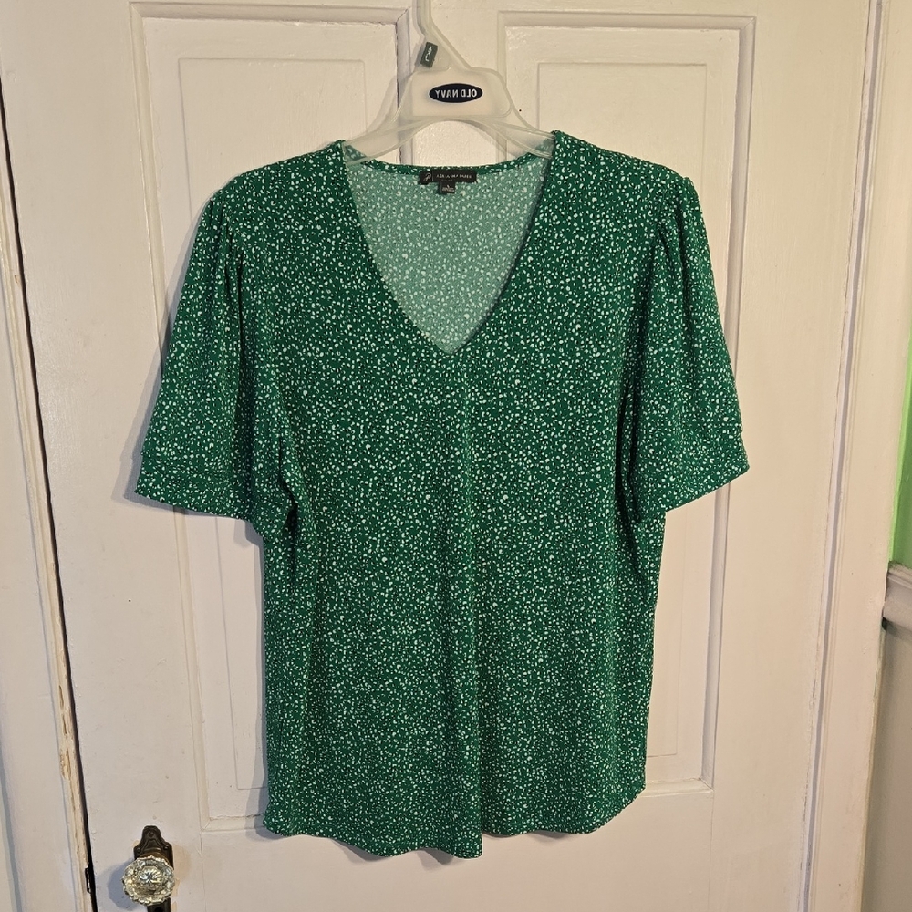 Adrianna Papell Green Speckled Short Sleeve Top